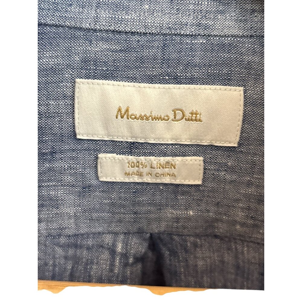 Massimo Dutti Blue 100% Linen Button-Up Shirt | Long Sleeve Lightweight Classic - Picture 2 of 5
